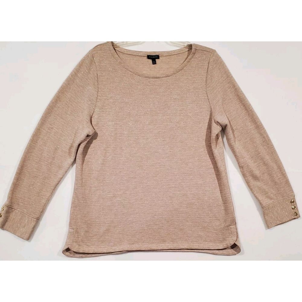 I. N. Studio Women's Blouse Size XL Beige Metallic Long Sleeve Top